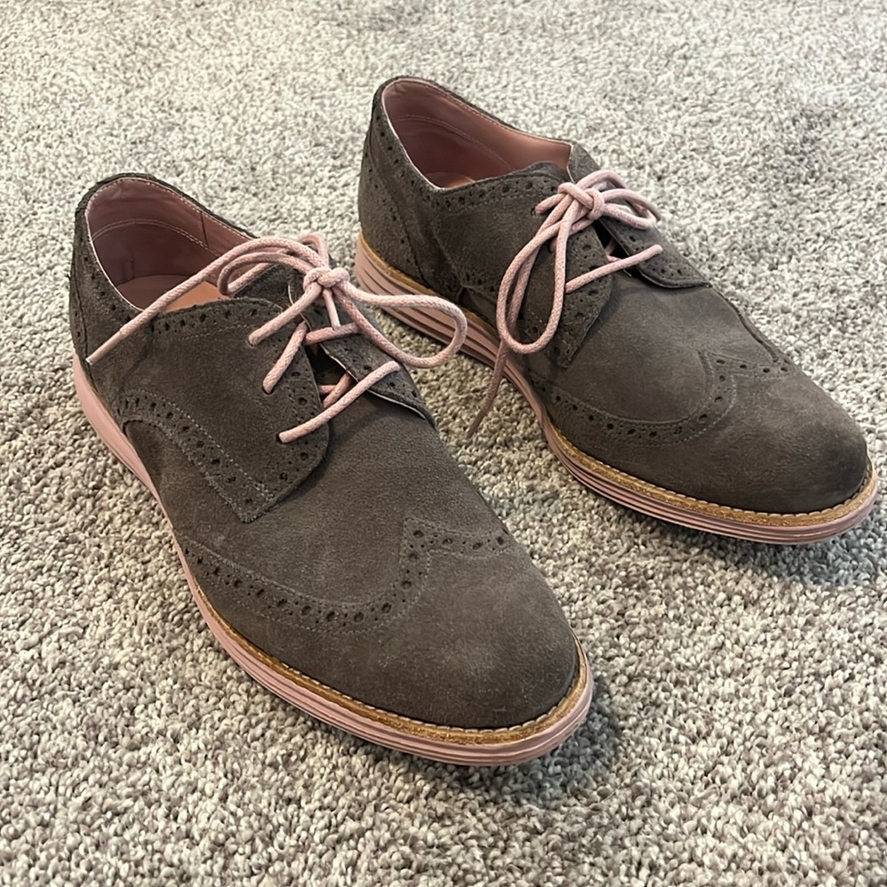 Cole Haan womens Gray Light Purple Suede Lunargrand Sneakers size 9B